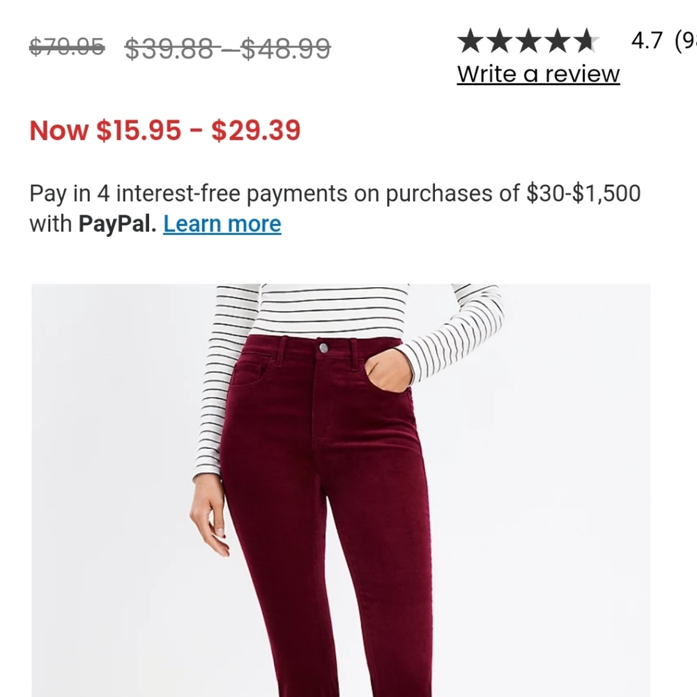Loft high waisted maroon skinny pants